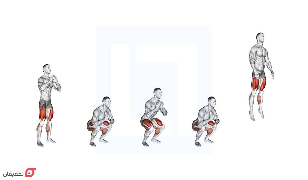 اسکات پرشی چیست | حرکات اسکوات پرشی بدون وزنه و با هالتر 8 اسکوات پرشی لمس زمین