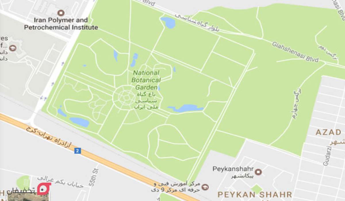 نقشه باغ گیاه شناسی تهران