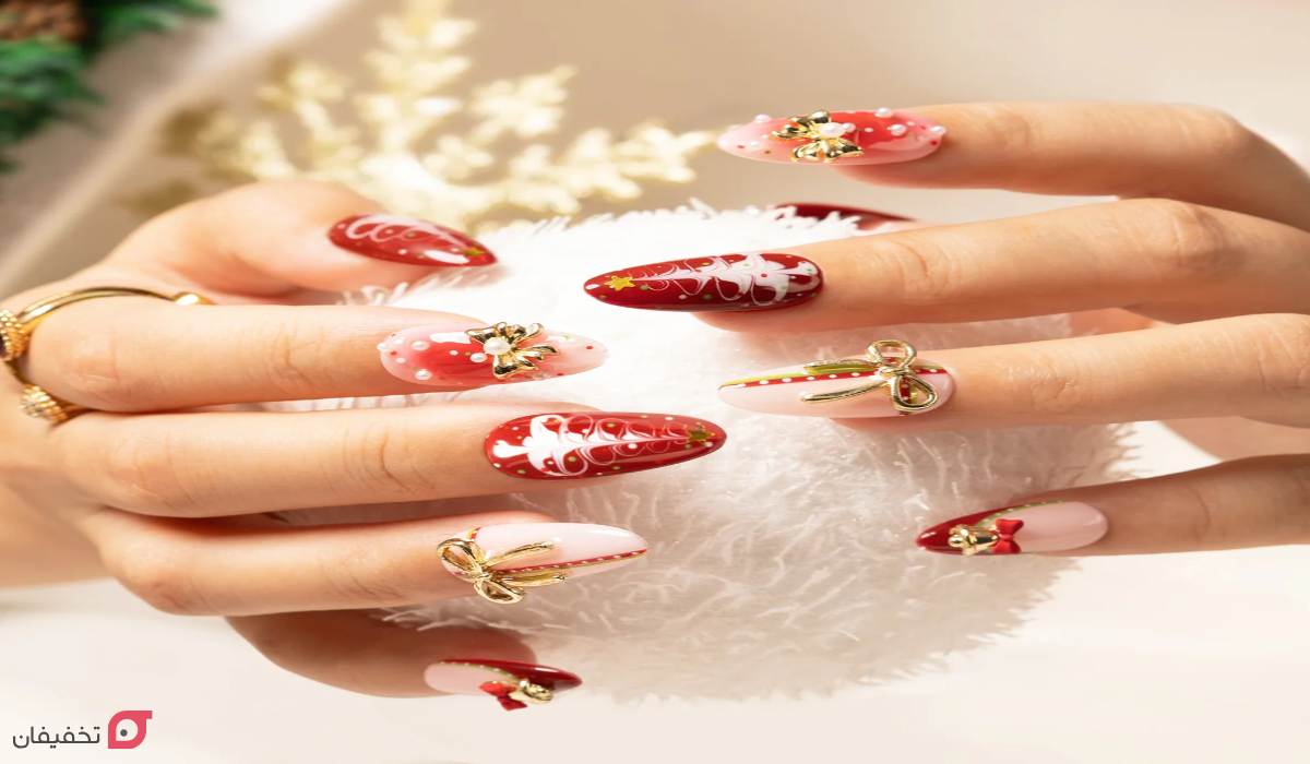 طرح ناخن کریسمس | عکس 22 مدل شیک و ساده جدید 2026 12 مدل ناخن کریسمس شیک