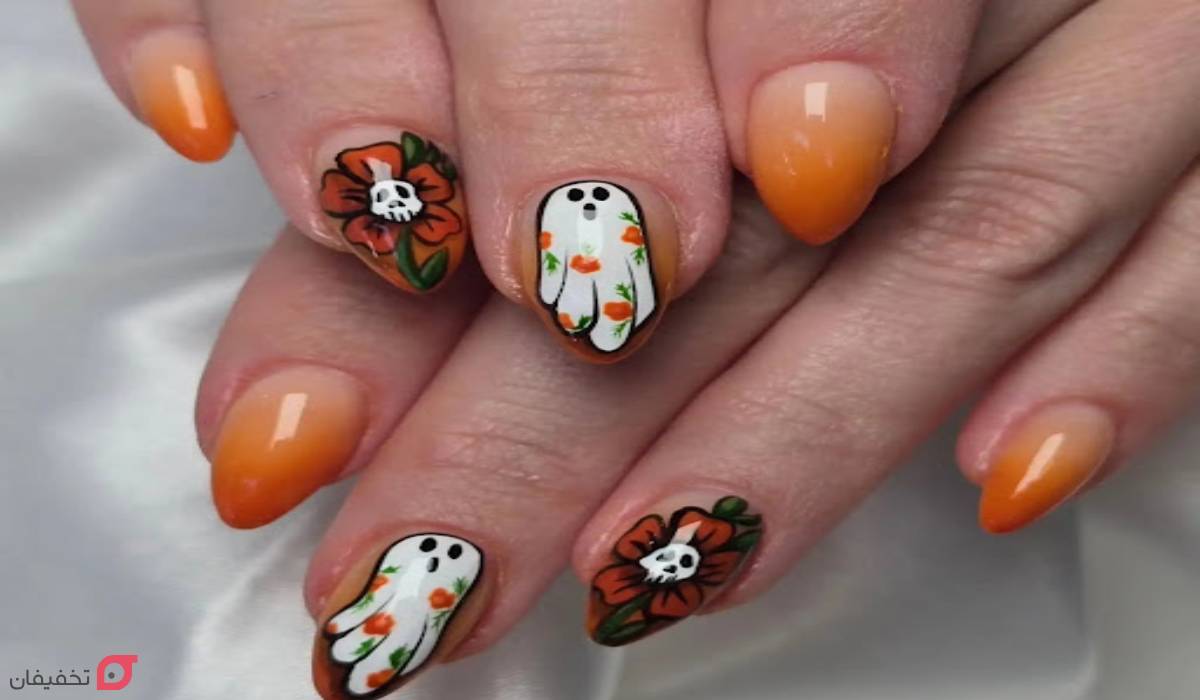 طرح ناخن پاییزی | 30 ایده جدید و ترند مینیمال و شیک 1404 28 طرح ناخن پاییزی نارنجی