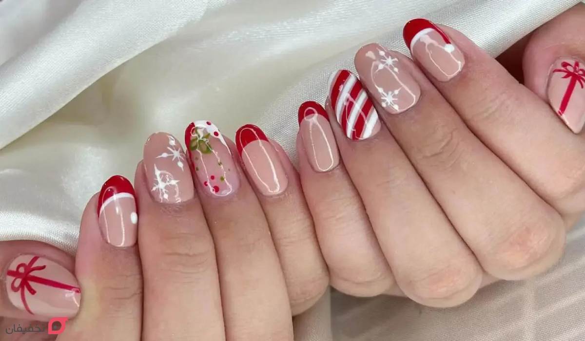 طرح ناخن کریسمس | عکس 22 مدل شیک و ساده جدید 2026 7 طرح ناخن کریسمس ساده