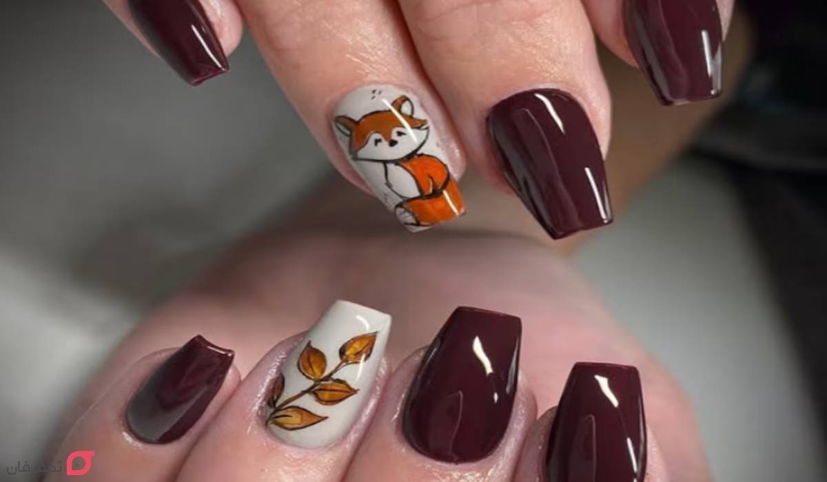 طرح ناخن پاییزی | 30 ایده جدید و ترند مینیمال و شیک 1404 24 طرح ناخن پاییزی روباه