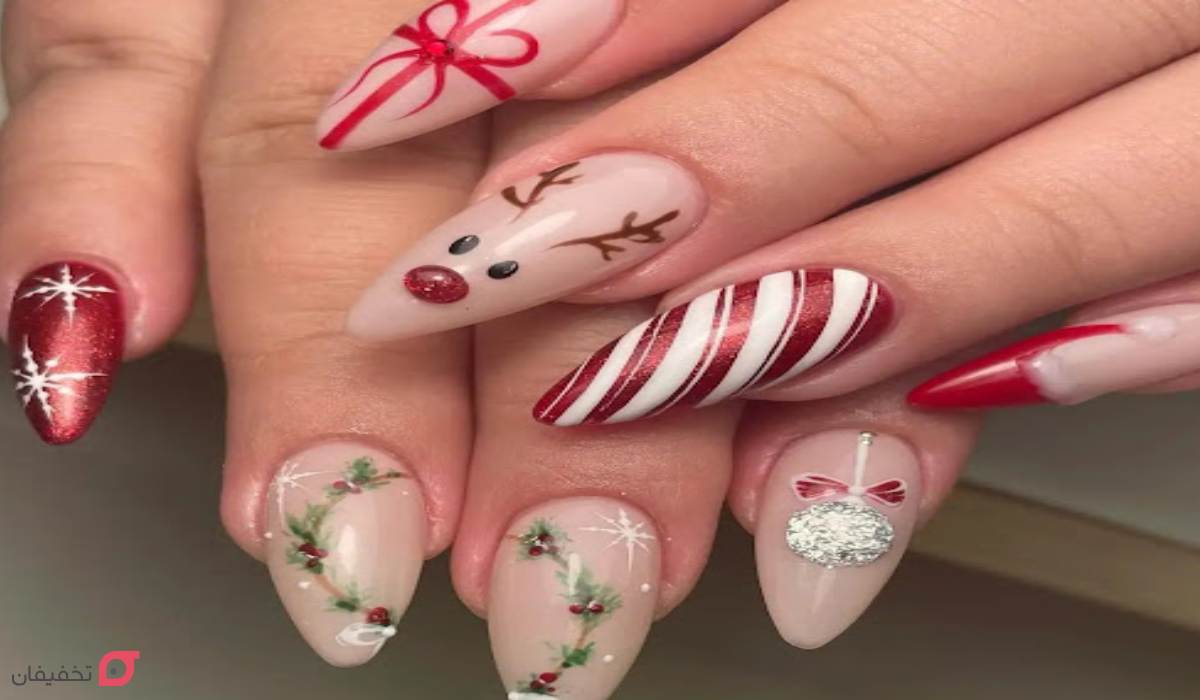 طرح ناخن کریسمس | عکس 22 مدل شیک و ساده جدید 2026 3 طرح ناخن کریسمس