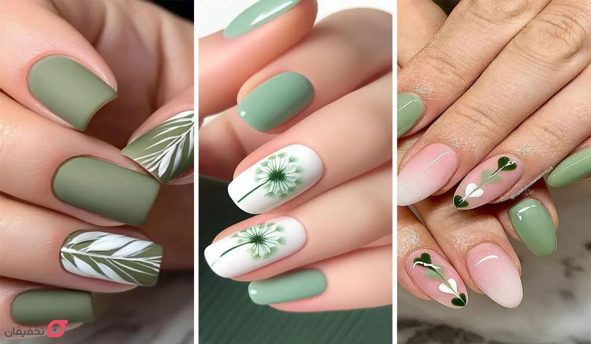 طرح ناخن یلدایی | 23 مدل ساده و شیک دخترانه ترند 1404 8 طرح ناخن یلدایی سبز