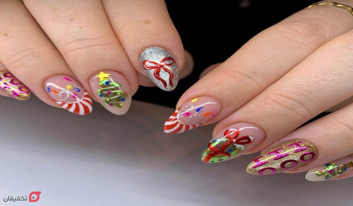 طرح ناخن کریسمس | عکس 22 مدل شیک و ساده جدید 2026 10 طرح ناخن کریسمس ساده