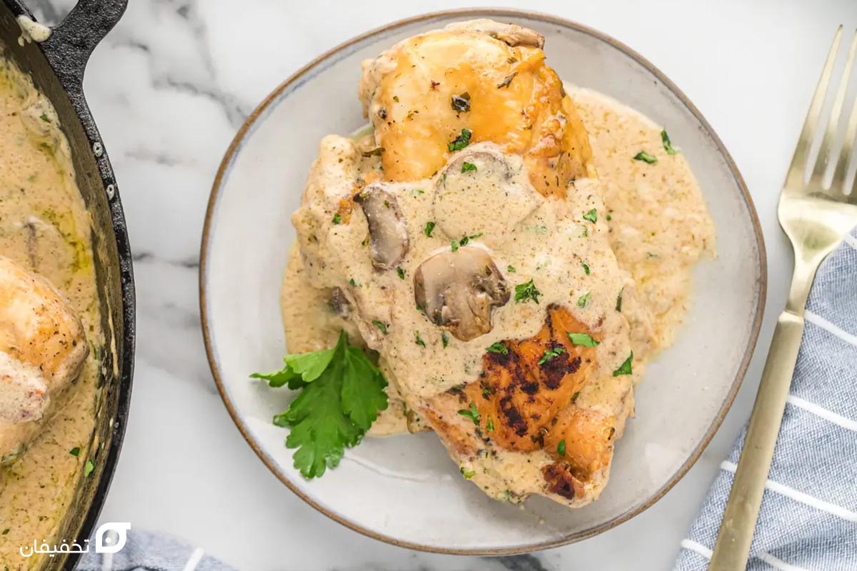 غذا با فیله مرغ | طرز تهیه انواع غذاهای لذیذ سوخاری و رژیمی 5 غذا با فیله مرغ و قارچ