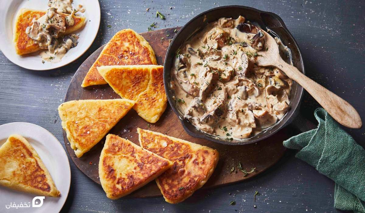 غذا با قارچ و سیب زمینی | اقتصادی با مواد دمدست و فوری 2 غذای نونی با قارچ و سیب زمینی