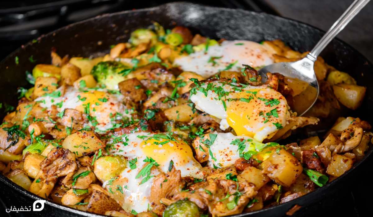 غذا با قارچ و سیب زمینی | اقتصادی با مواد دمدست و فوری 6 غذا با قارچ و سیب زمینی و تخم مرغ