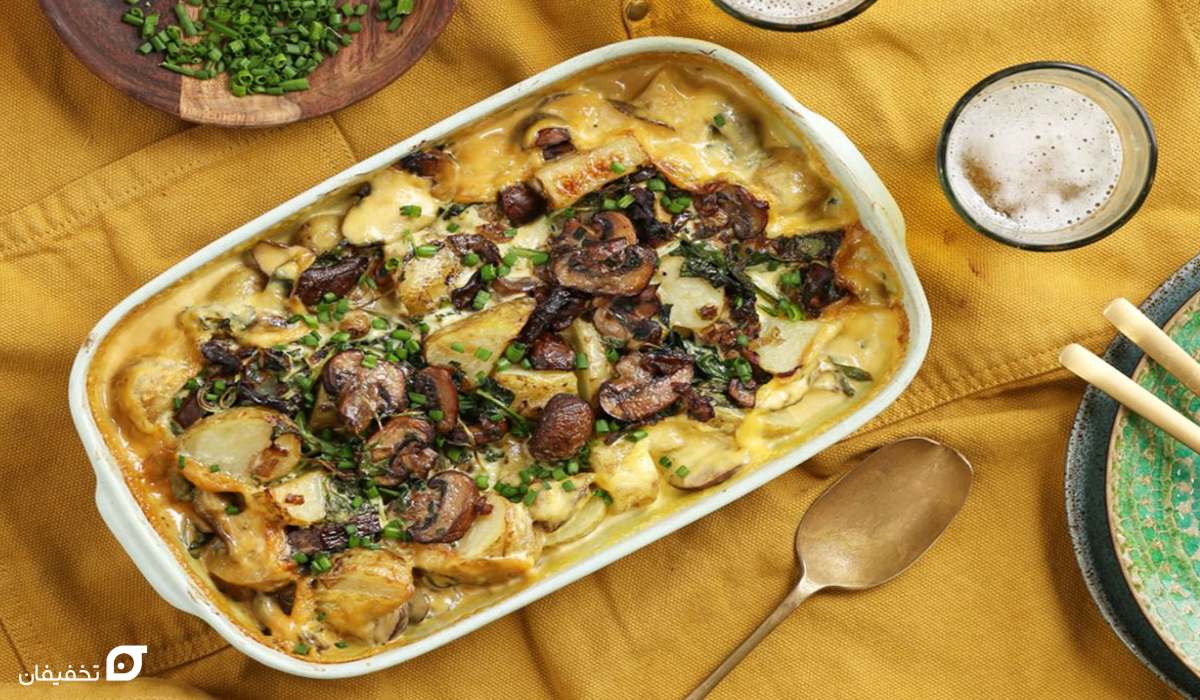 غذا با قارچ و سیب زمینی | اقتصادی با مواد دمدست و فوری 4 غذا با قارچ و سیب زمینی و پنیر پیتزا